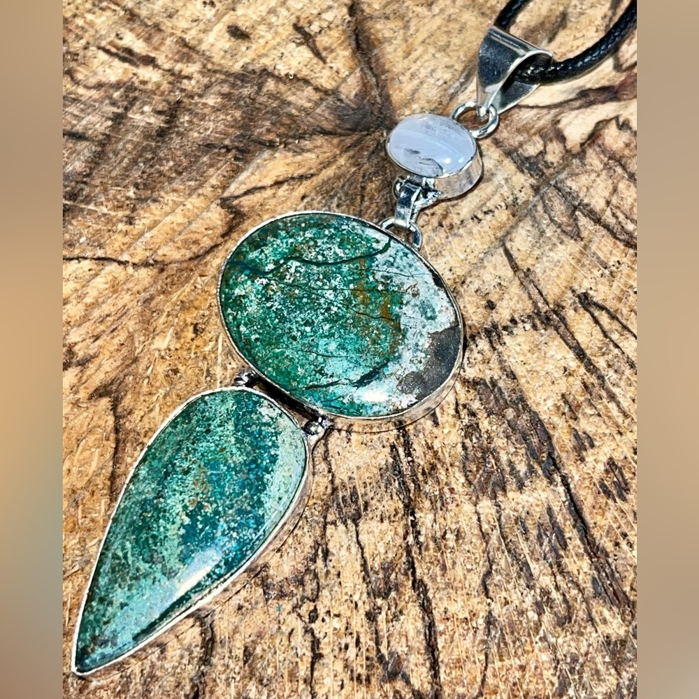 Large Chrysocolla & Rainbow Moonstone Pendant